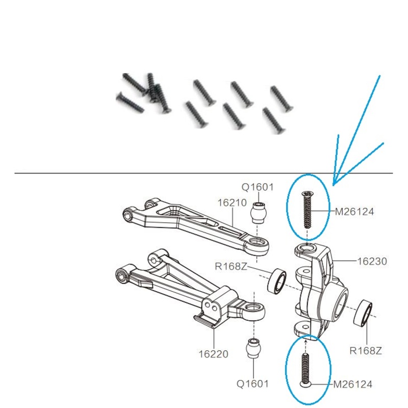 MJX Hyper Go 16208 Remote Control Car Parts 2.6x12.5MM Countersunk Head Flat Head Screws M26124